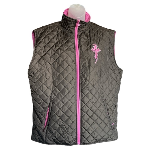 Cowgirl Hardware Jackets & Blazers - Cowgirl Hardware Dark Brown and Pink with Cross Patches Quilted Vest size XXL